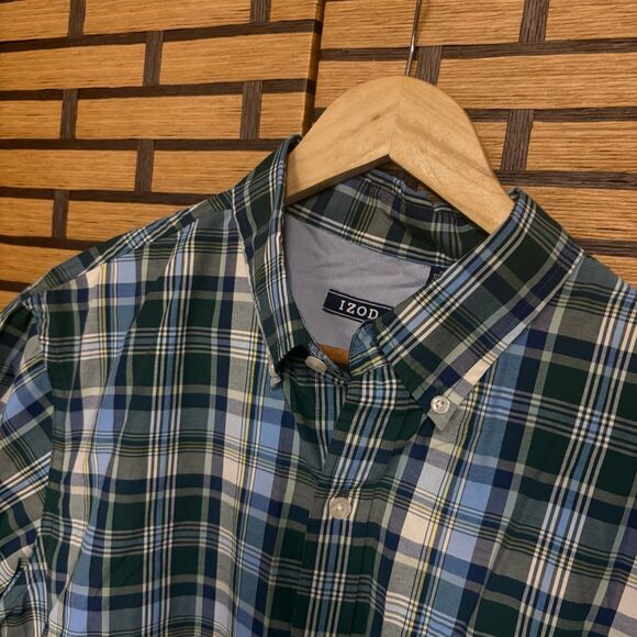 Izod Blue Plaid Short Sleeve Button Down Shirt Size Large - Picture 3 of 6